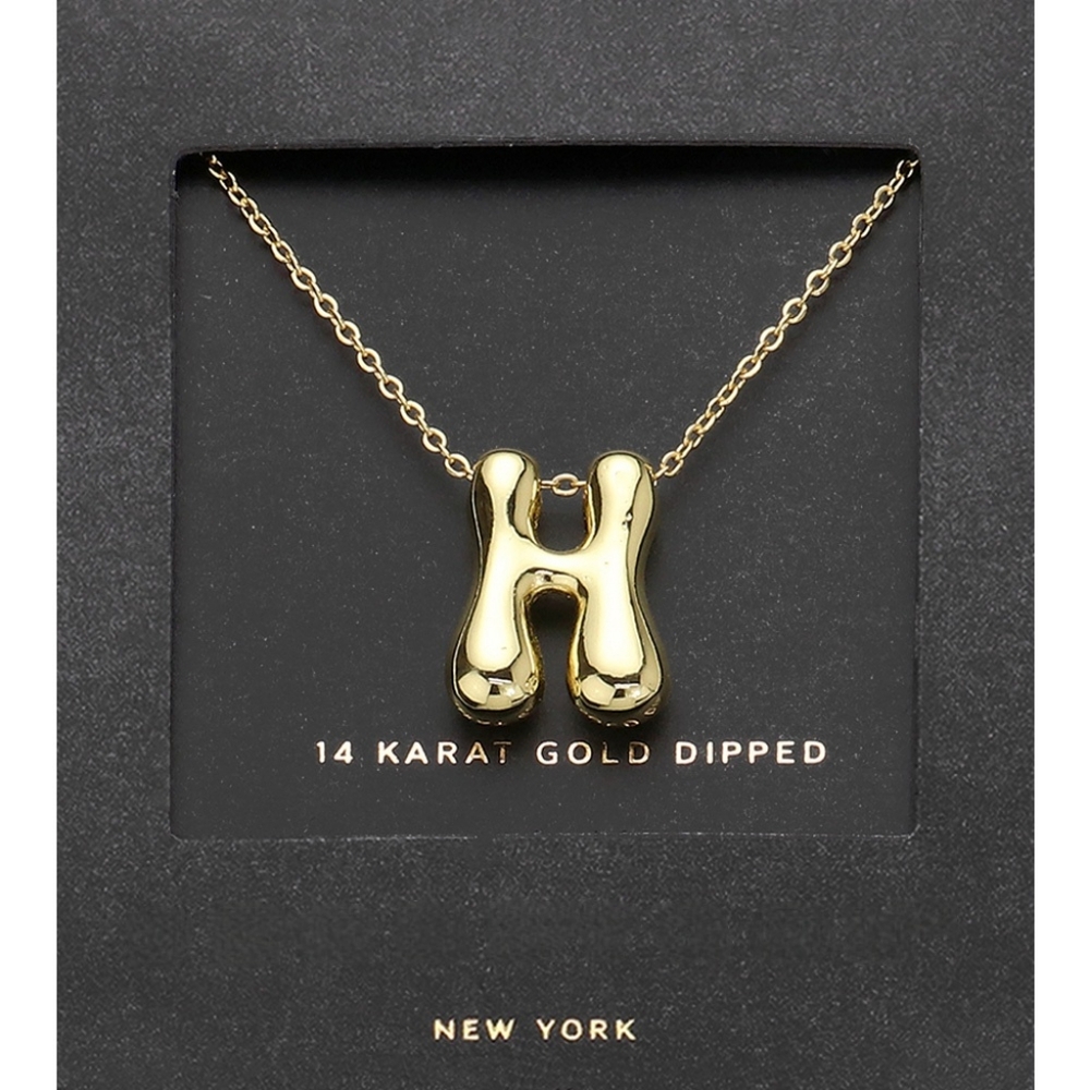 Gold "H" Bubble Monogram Pendant Chain Necklace Initial Charm 3D Casual